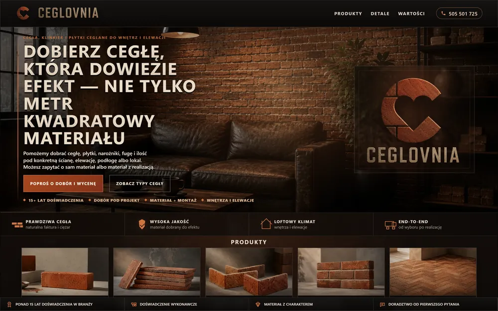 Podgląd ceglovnia.pl — landing dostawcy klinkieru